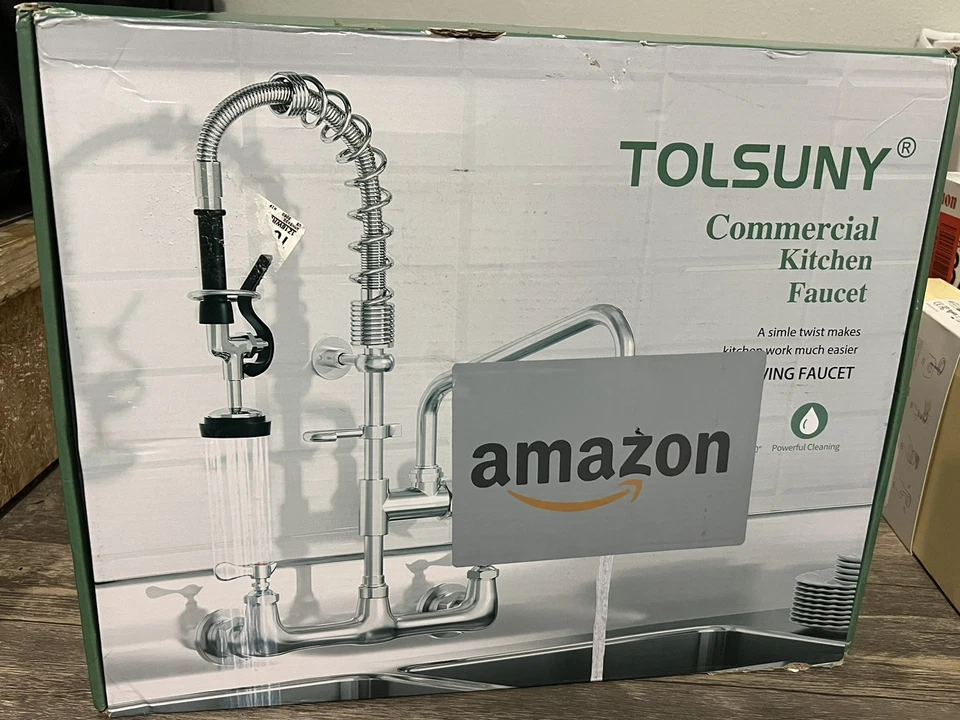 Grifo comercial fregadero de cocina pre enjuague grifo montaje en pared con rociador 25" altura Foto 2 de 4