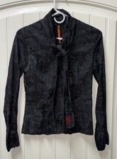 EUC WOMENS VINTAGE Y2K XS SMALL 36 COP COPINE PARIS SHIRT TOP BLACK GRAY FLORAL