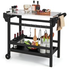 Movable Outdoor Dining Cart Table HDPE Pizza Oven Stand Table Black