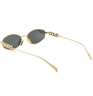GUCCI 1802 Gg1802S Gold Green Oval Narrow Unisex Crystal Logo