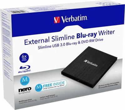 Verbatim Blu-ray Brenner extern USB 3.0 Slim schwarz BDXL M-DISC 43890