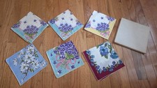 Lot Of 6 BURMEL Vintage Hankies Handkerchiefs with Stickers FLORAL FLOWERS