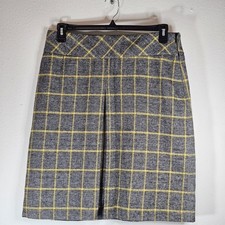 VTG High Rise Professional Plaid Skirt Sz 10 Gray Front Plead Knee Length Career