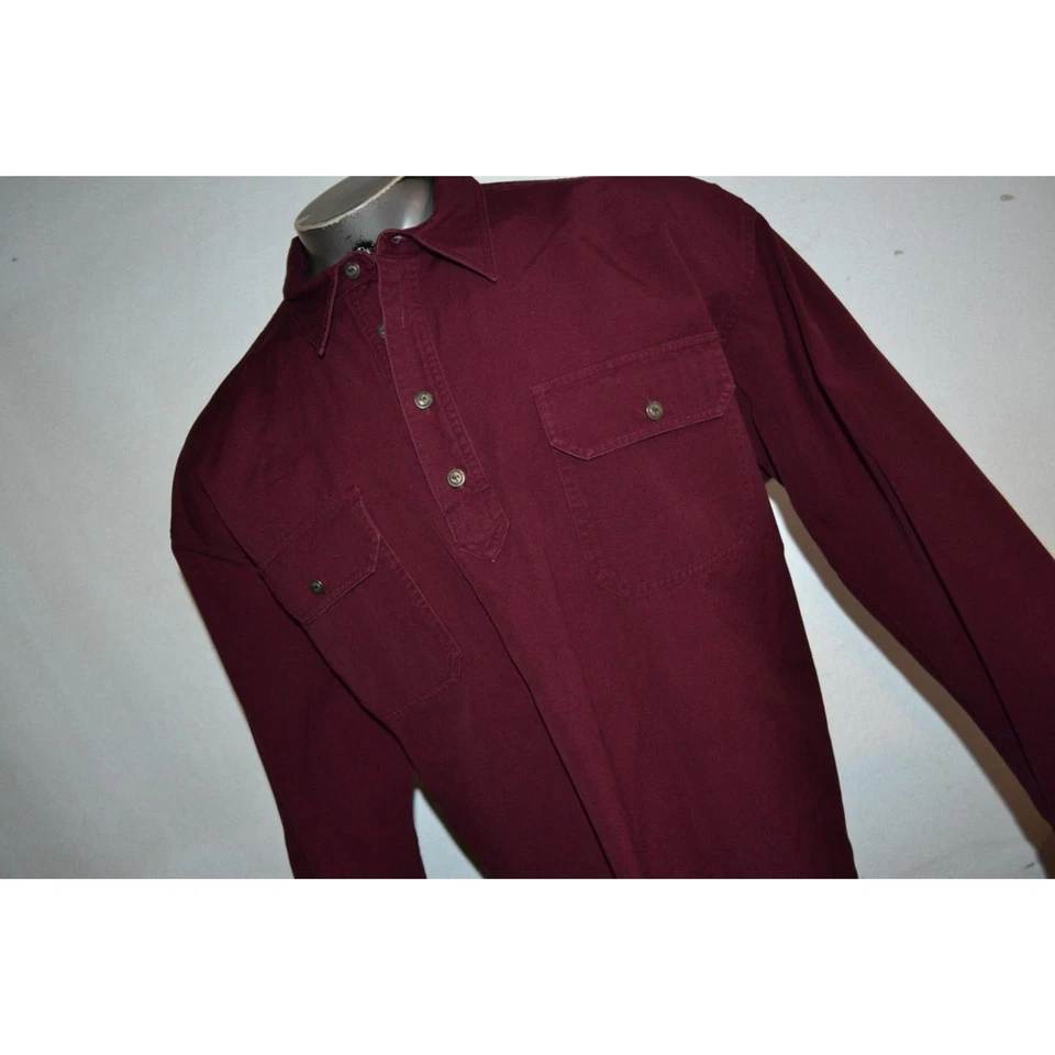 30698 Cabelas Dress Shirt Thick Rugged Maroon Cotton Size 2XL Mens - Image 3 of 4