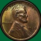 1930 Rainbow Toning Lincoln Wheat Cent Brilliant Uncirculated BU Coin #38715