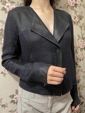 Giacca blazer donna Viktor & Rolf pelle di capra blu navy a scatto IT 44