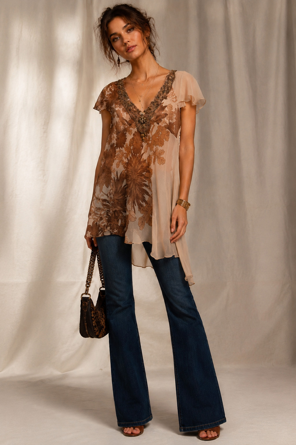 Tracy Reese Silk Burnout Embellished Tunic Blouse Bergdorf Goodman Sz 8