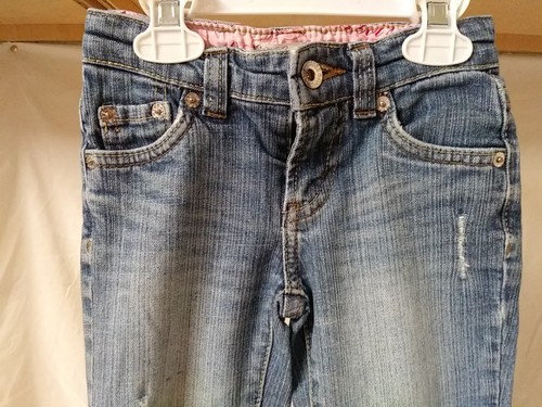 Levis Slim Straight Jeans Size 7 Adjustable Waist Stretch Denim Girls - Picture 5 of 7
