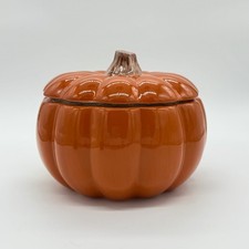 Orange Ceramic Pumpkin Cookie Jar w/Brown Stalk