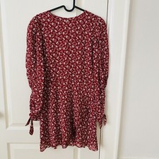 $219 NWOT Reformation Lucita Red/White Floral Wrap Style Tied Cuffs Mini Dress 6