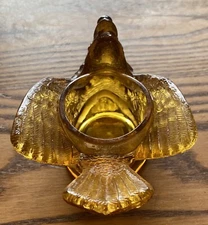 VINTAGE DEGENHART ART GLASS AMBER GOLD BIRD & BERRY SALT DIP VOTIVE HOLDER