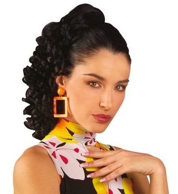 Ladies Long Black Curly Hair Extension Ponytail Wig 60s 70s 80s