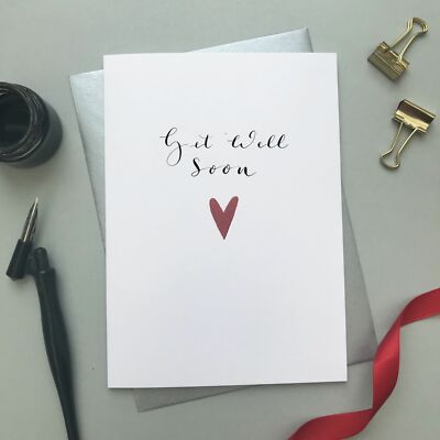 Einfach schöne Grußkarte ''Get Well Soon'' mit roten Herzdetails