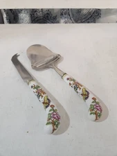 Vintage Prill Sheffield Set Of Stainless Steel& Porcelain Serving Utensils