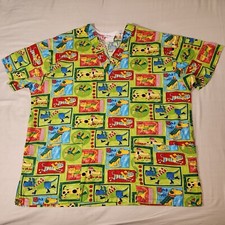 Holiday Christmas Dogs and Cats Green Multicolor Peaches Scrub Top Medium Vet