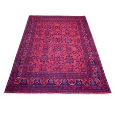4'10" x 6'3" Deep Red Hand Knotted Afghan Khamyab Shiny Wool Rug R71792