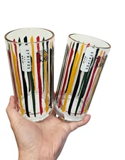 NEW 2 Hudson's Bay HBC Stripes Multistripe Acrylic Patio Glass 520ml