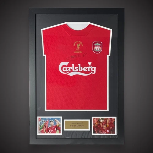 STEVEN GERRARD Hand Signed Liverpool 2005 Istanbul Shirt Framed COA £265