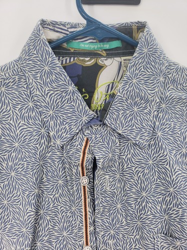 Elvis Presley Men's Shirt Medium Button Up Blue Print Long Sleeve Roll Cuff - Picture 2 of 12