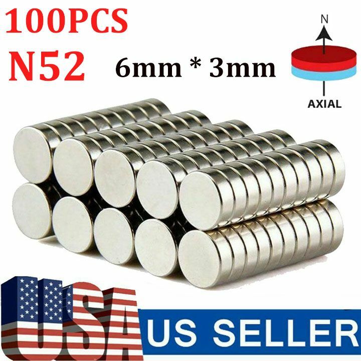 100pcs N52 Neodymium Magnets – 6mm X 3mm Disc, Super Strong Rare Earth, Nickel Coated