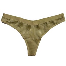 NWT AERIE High Cut Thong Sz M-XXL Olive Green Sheer Stripe