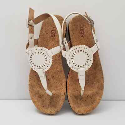 UGG Women's Size US Ayden II Leather Sun Medallion Sandals White 1094930 