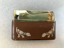 Vintage BOMART Brown Leather Wrapped Lighter DINOSAURS Decor