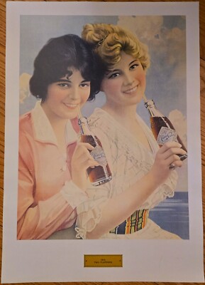 Vintage 70s Coca Cola Coke Ad 1912 Two Flappers Poster Print 15 x 20 Lithograph