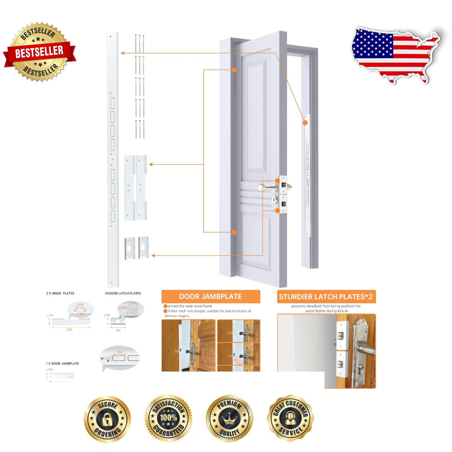 46-Inch Heavy-Duty Door Strike Plate & Hinge Shield Set for Enhanced Home Security  