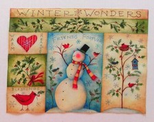 Cotton Fabric Pic A - Winter Snowman, Heart, Cardinals 8 3/8" L x 11 1/8" W