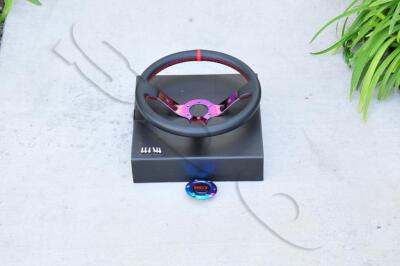 Universal PVC Leather 350mm Drifting 6 Bolt Deep Dish Steering Wheel Neo Chrome
