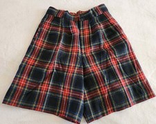 Womens Pleated Bermuda Shorts Red Tartan Plaid Size 10 Vintage 90s