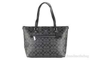 Coach F79609 Signature Coated Canvas Graphite/Black Leather Gallery Tote Handbag - Click1Get2 Promotions