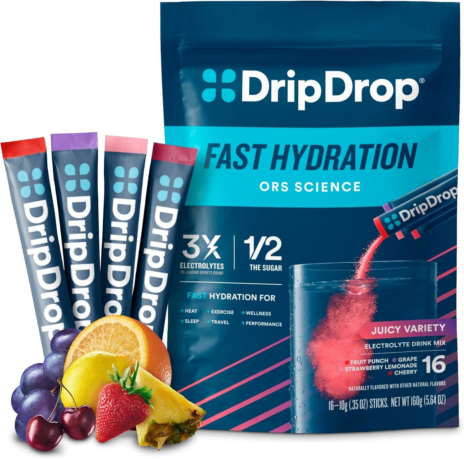 DripDrop Hydration Juicy Variety Pack - Electrolyte 16 Servings (Pack of 1)