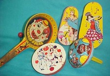 Vintage TIN Noisemakers  US Metal Toy Mfg Co  Life Of The Party  Nice Lot