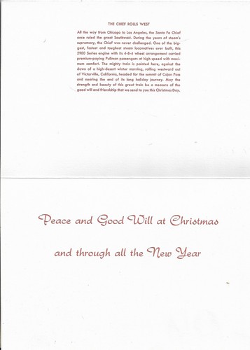 NOS LEANIN' TREE Christmas Card 7.25x5.5 Santa Fe Chief Train Rolls West - Picture 2 of 3