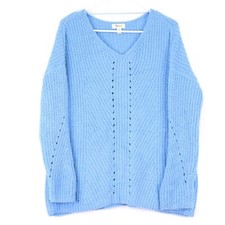 Style  Co. Women's Cozy Long Sleeve V-Neck Knit Sweater, Medium, Blue