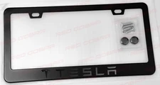 Black on Black Tesla Premium Black Metal License Plate Frame Fits all Models