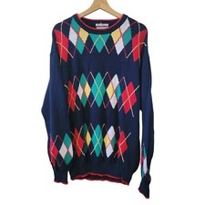 Vintage Vtg 80s/90s La Mode Argyle Pattern Preppy pullover Mens Sweater L