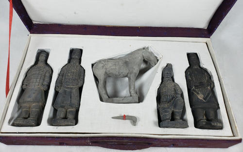 Vintage Terracotta Figures QIN DYNASTY EMPEROR SHI WARRIOR ARMY STATUES in Box