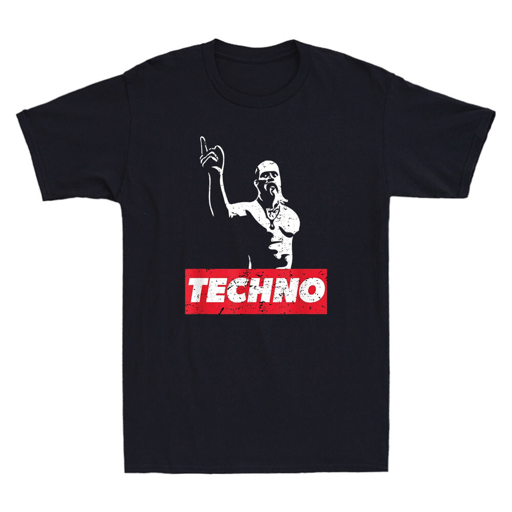 Techno Viking For Raver DJ Techno Party Festival Vintage Men's T-Shirt  Black Tee