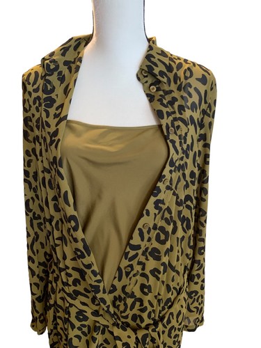 Escada Sport Lined Dress Women 40 Green Leopard Animal Button Belted Long Sleeve - Picture 20 of 22