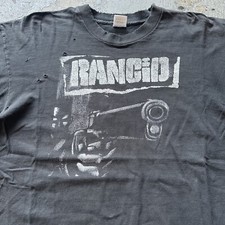 Vintage 90s Rancid Gun Black Band T-Shirt XL Faded Grunge Made In USA Distressed