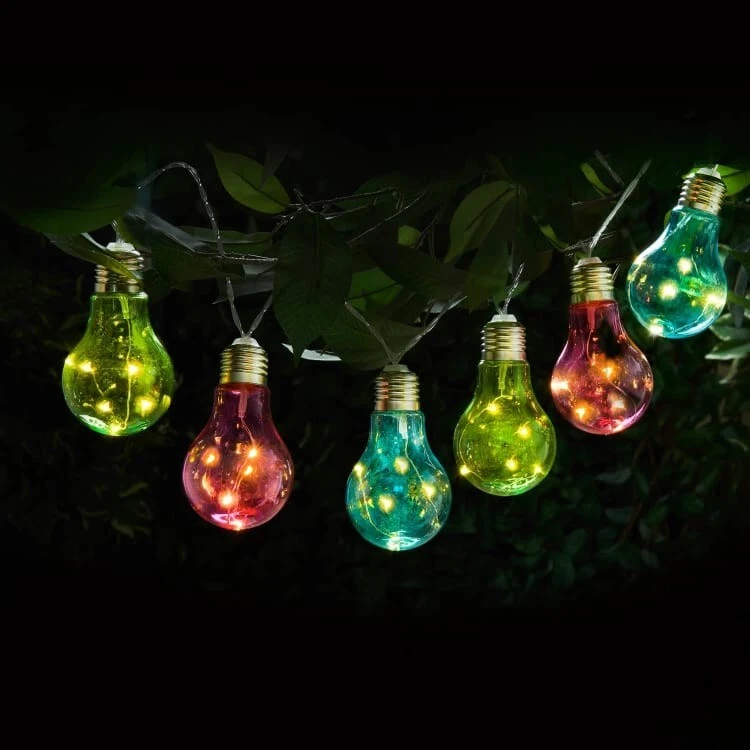 10 Coloured Mason Jones String Bulb Lights Solar Powered Outdoor