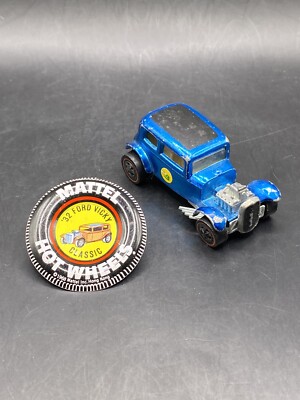 HOT WHEELS REDLINES CLASSIC  '32 FORD VICKY BLUE 1968 W Button Vintage Toy Car