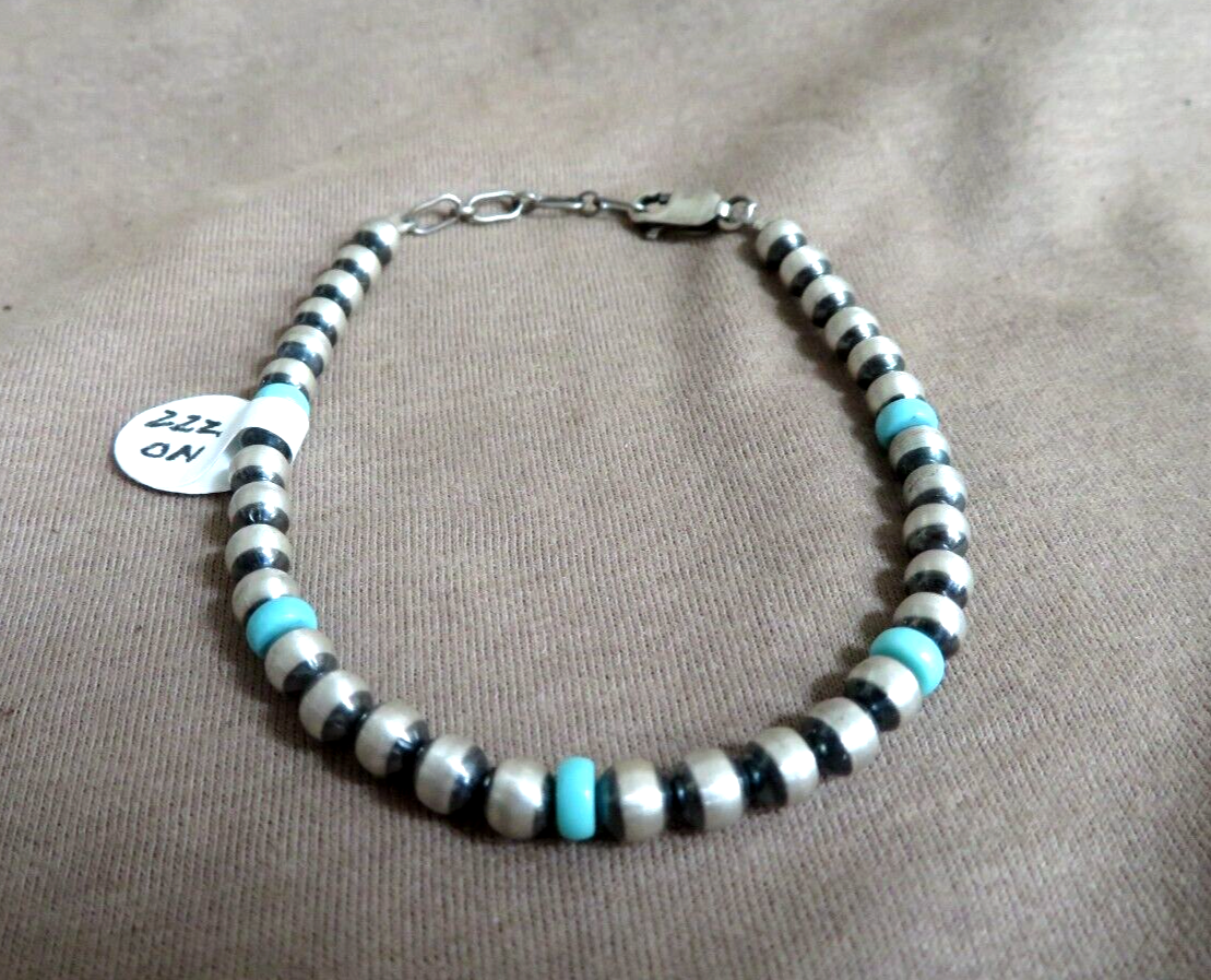 Navajo Sterling Silver & Turquoise Navajo Pearl 7.25