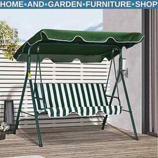 Green 3 Seater Garden Swing Chair Canopy Outdoor Patio Padded Seat Metal Frame