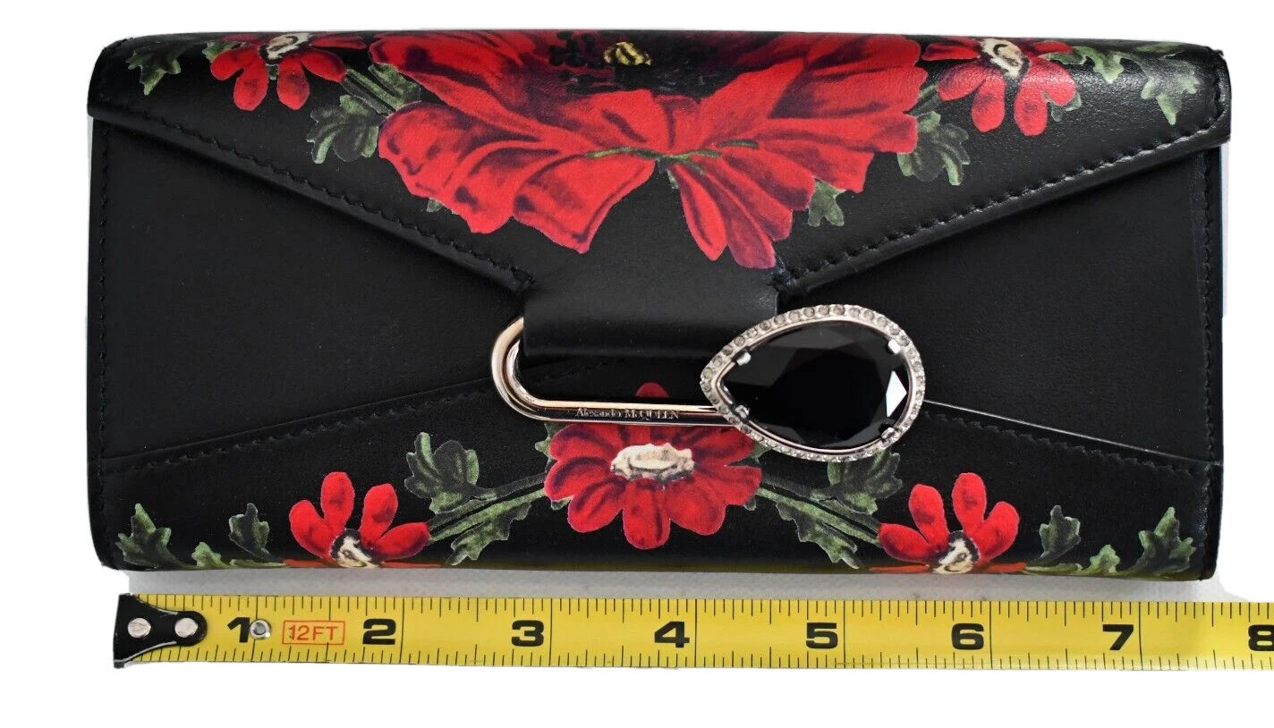 ?️ Autentico portafoglio pochette ALEXANDER MCQUEEN FLOREALE PELLE SPILLA CATENA