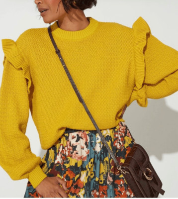 CLEOBELLA Yara Sweater Flutter Sleeve Knit Sweater Citron Yellow Size Small