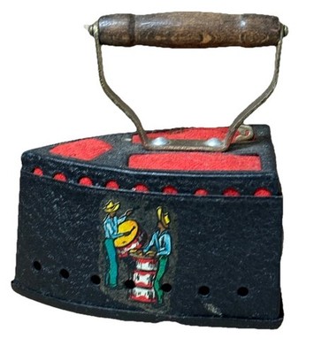 Metal Press Iron Pin Cushion and Sewing Tape Measure Black Red Vintage